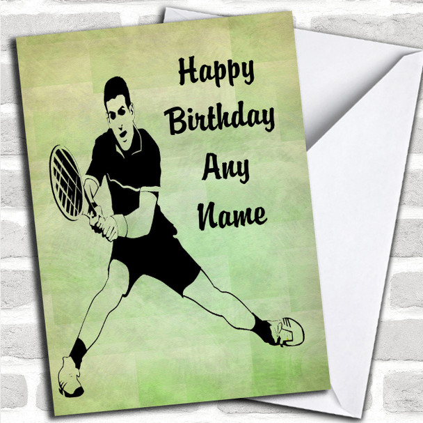 Green Tennis Player Fan Personalized Birthday Card