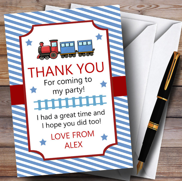 Blue Stripy Train Party Thank You Cards