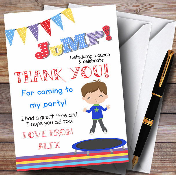 Brunette Boy Trampoline Party Thank You Cards