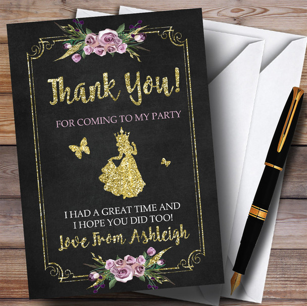 Chalk & Gold Floral Princess Party Thank You Cards