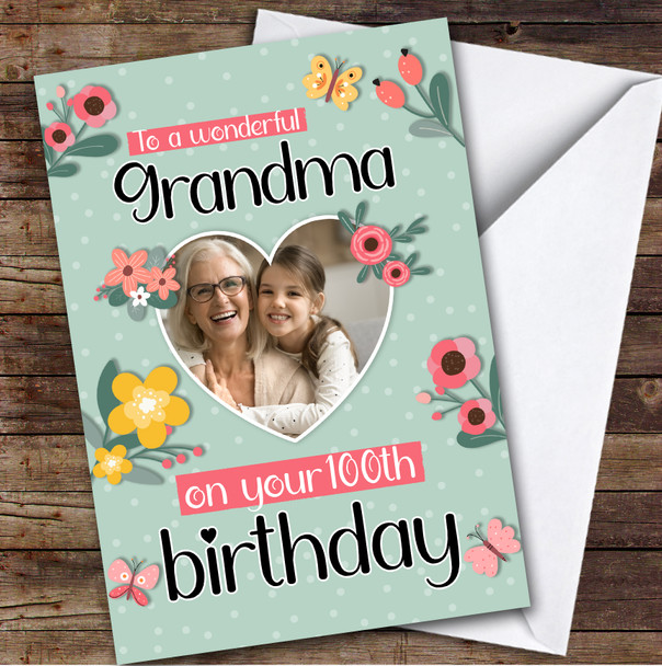 Personalized Grandma 100th Birthday Card Heart Photo