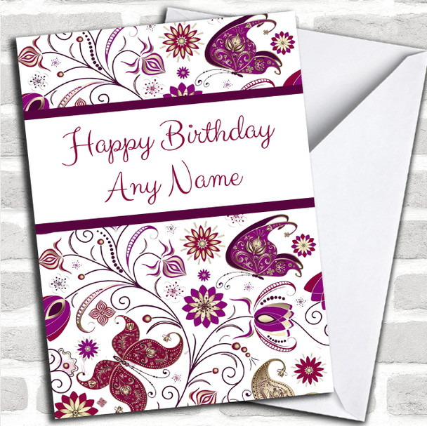 Beautiful White Vintage Butterfly Deco Personalized Birthday Card