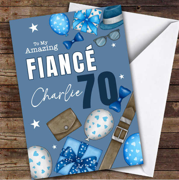 Personalized Birthday Card For Fiance 70th Blue Balloons Presents