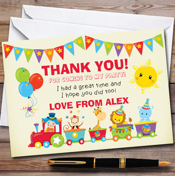 Circus Animal Train Party Thank You Cards