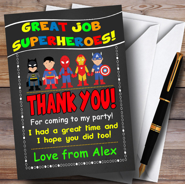 Colourful Chalk Superhero Party Thank You Cards