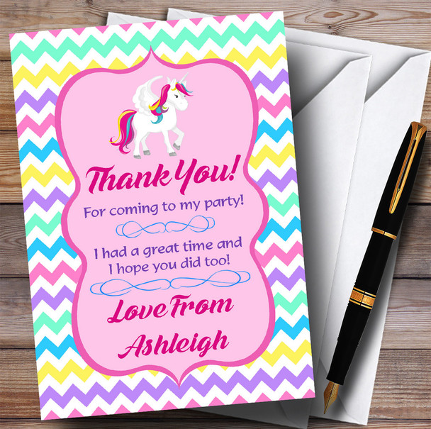 Colourful Chevrons Unicorn Party Thank You Cards