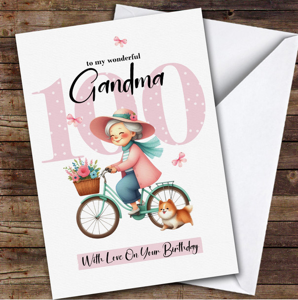 Personalized Grandma 100th Birthday Card Retro Bike