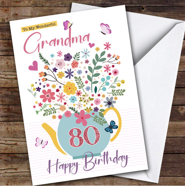 Personalized Grandma 80th Birthday Card Tea Pot