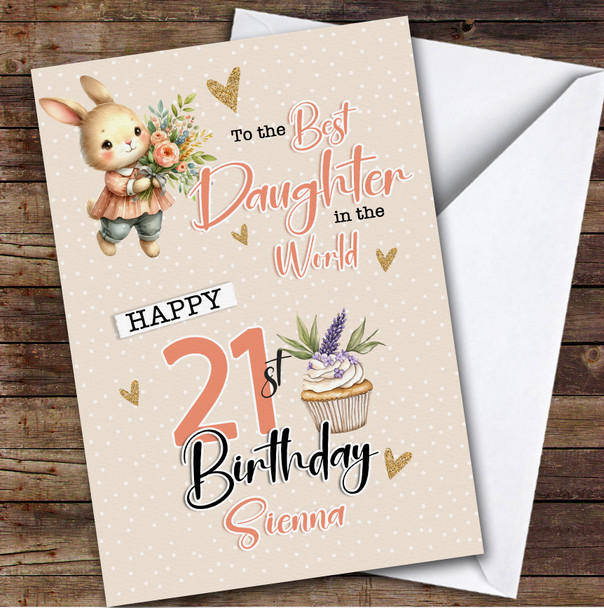 Personalized Daughter 21st Birthday Card Bunny With Flowers