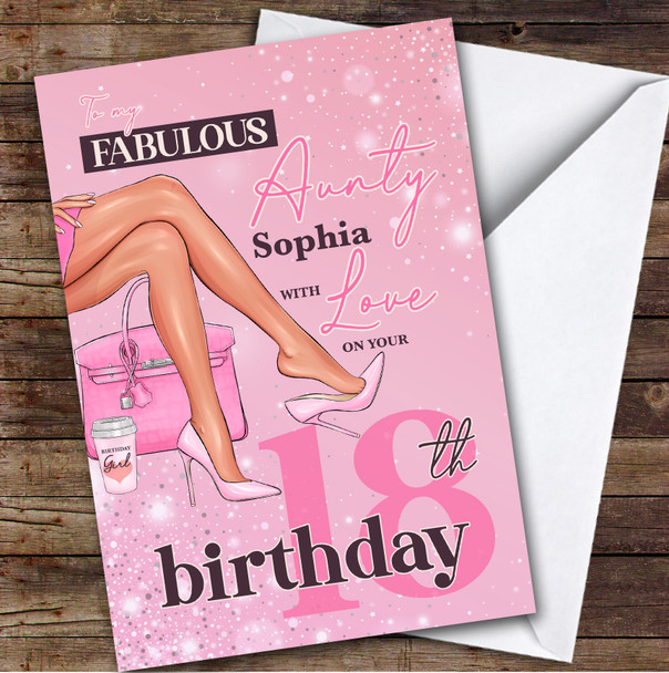Personalized 18th Birthday Card For Aunty Legs Pink