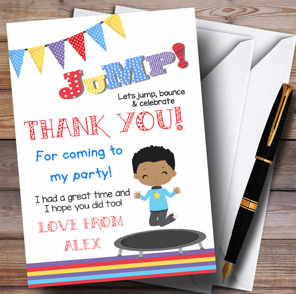 Dark Skinned Boy Trampoline Party Thank You Cards