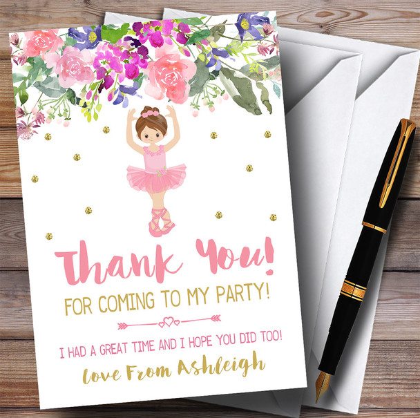 Floral Gold Ballerina Ballet Party Thank You Cards