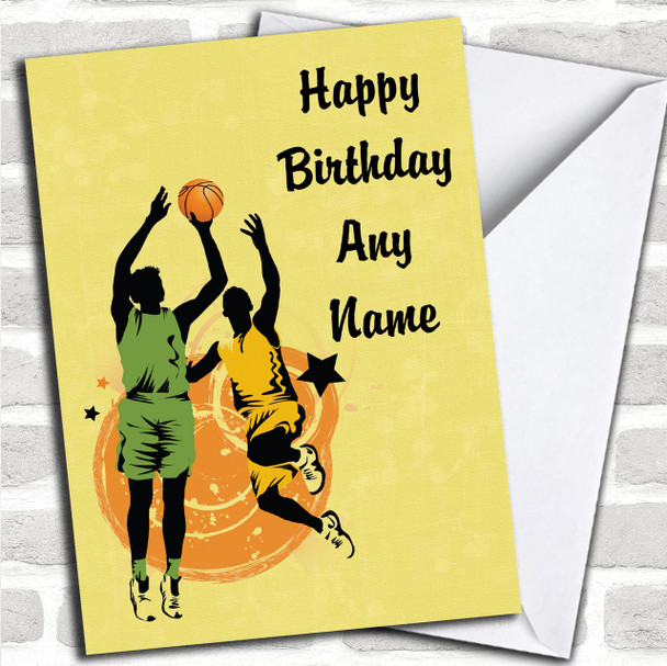 Yellow Basketball Players Personalized Birthday Card