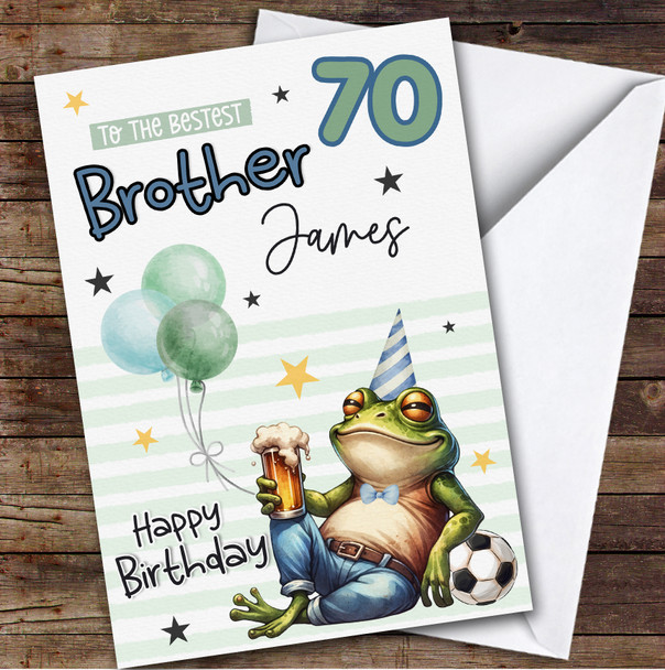 Personalized 70th Birthday Card For Brother Frog