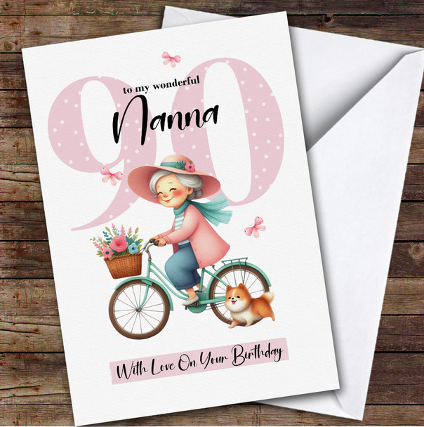 Personalized Nanna 90th Birthday Card Retro Bike