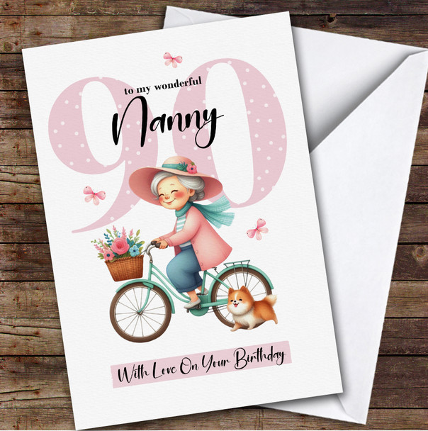 Personalized Nanny 90th Birthday Card Retro Bike