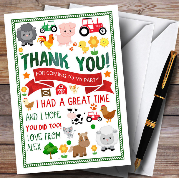 Fun On The Farm Animals Party Thank You Cards