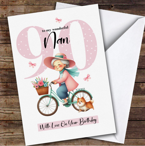 Personalized Nan 90th Birthday Card Retro Bike