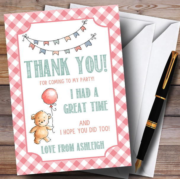 Girls Pink Teddy Bear Picnic Party Thank You Cards
