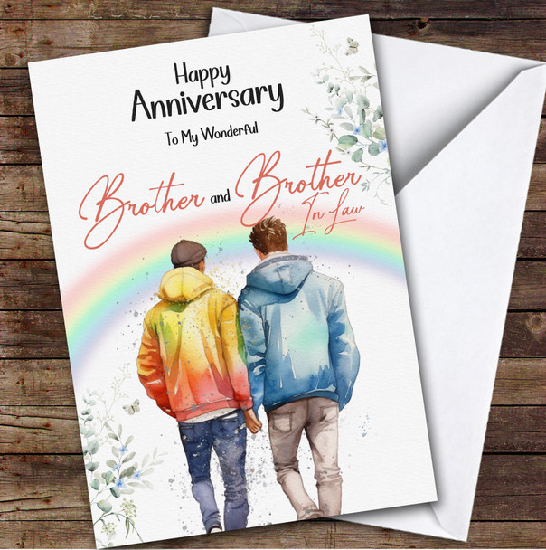 Personalized Wedding Anniversary Card For Brother & Brother-In-Law Rainbow Gay