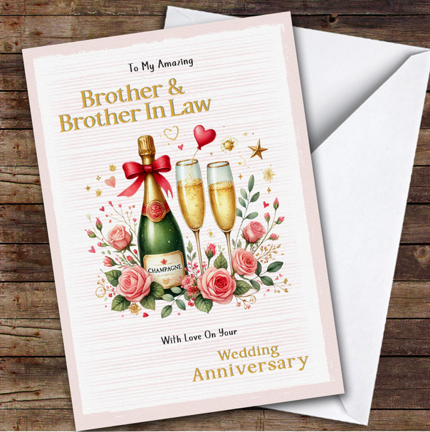 Personalized Anniversary Card For Brother & Brother-In-Law Pink Champagne