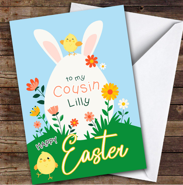 Female Cousin Kids Personalized Easter Card Egg Cute Chickens