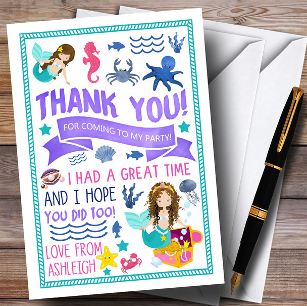 Mermaid Under The Sea Party Thank You Cards