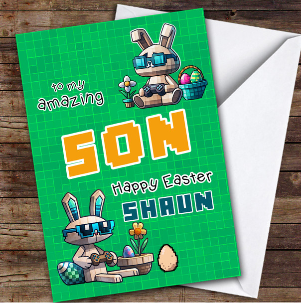 Son Kids Personalized Easter Card Minecraft Bunny
