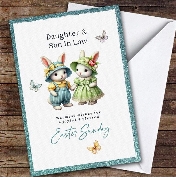 Personalized Easter Card Daughter & Son-In-Law Cute Bunny Couple