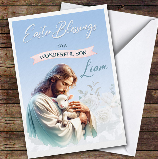 Personalized Easter Card For Son Jesus Holding A Lamb