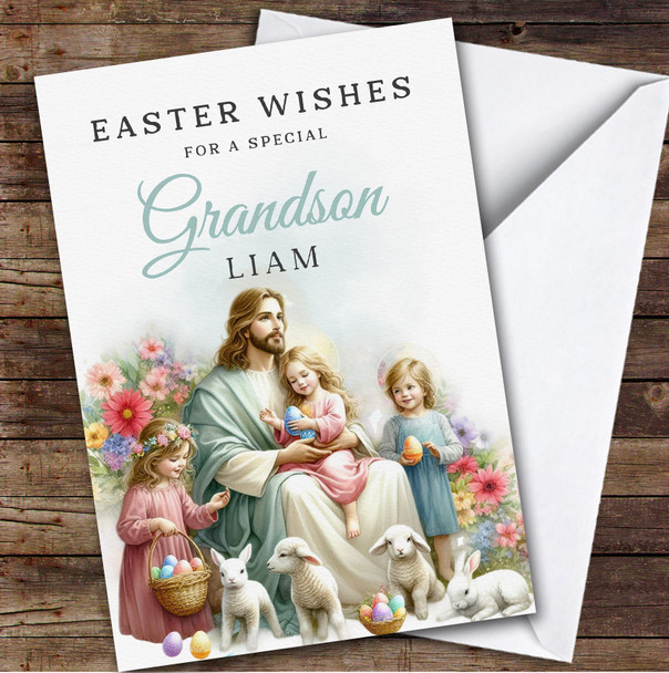 Grandson Personalized Easter Card Jesus With Children