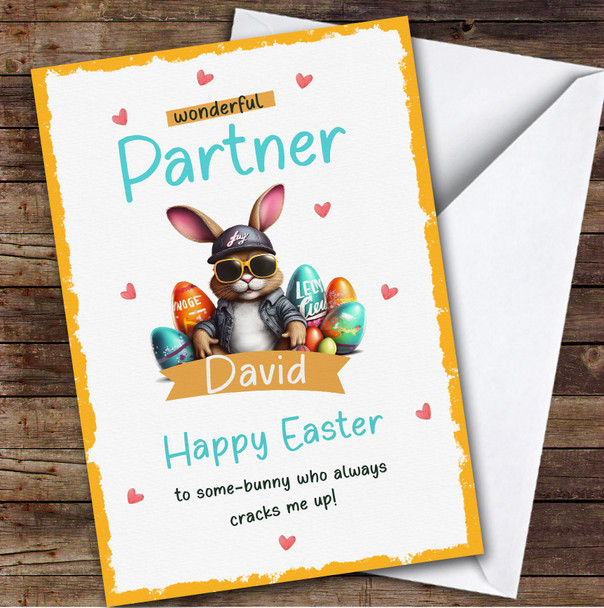 Male Partner Personalized Easter Card Cool Sunglasses Bunny