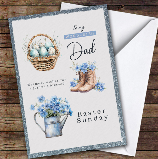 Dad Blue Personalized Easter Card Egg