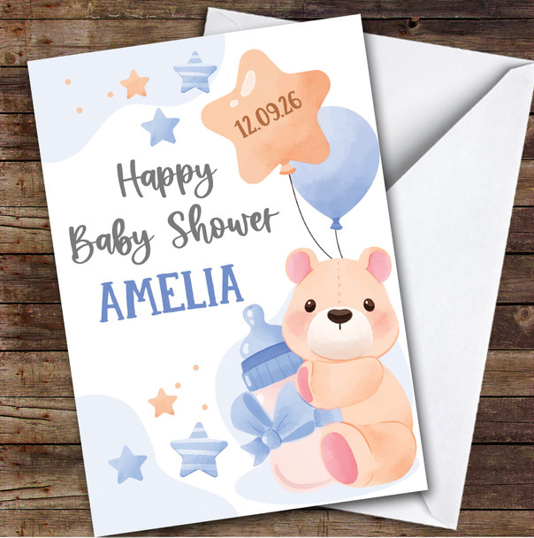 Personalized Baby Shower Card For Anyone Blue Bear Balloon