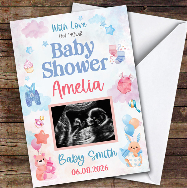 Personalized Baby Shower Card For Anyone Photo Pink Blue Bear