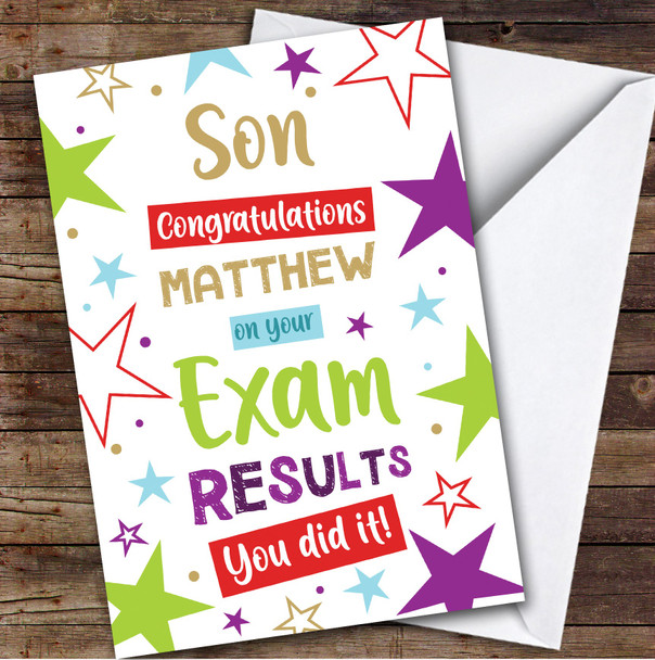 Personalized Exam Results Congratulations Card For Son Bright Stars