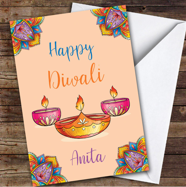 Personalized Diwali Card For Anyone Candles Orange