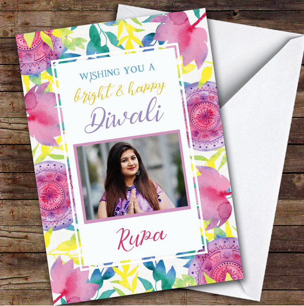 Personalized Diwali Card For Anyone Photo Bright Flowers