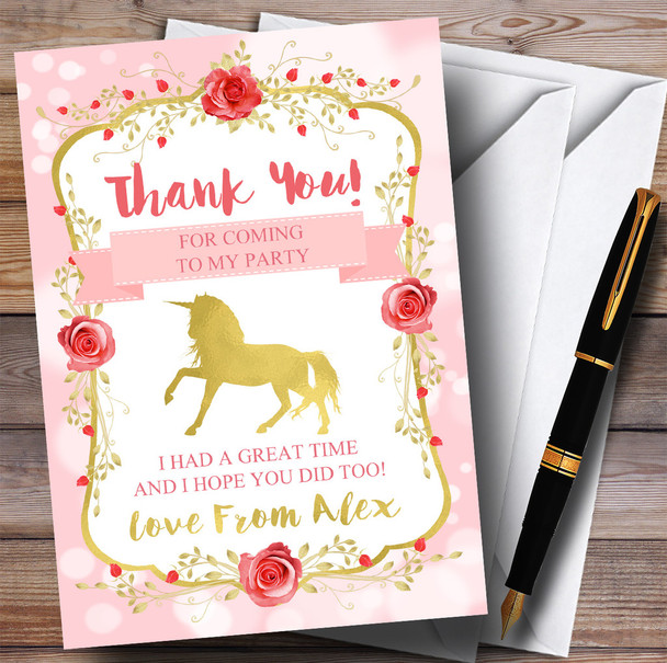 Pink Unicorn Party Thank You Cards