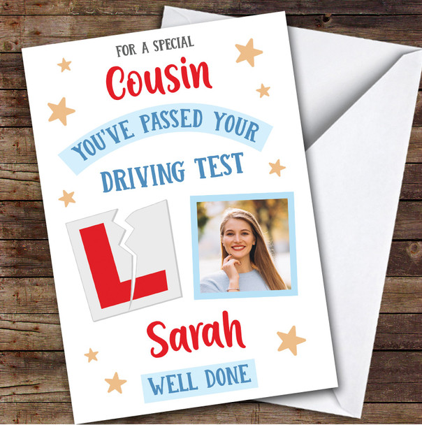 Personalized Passed Driving Test Card For Cousin Photo L Plate Star