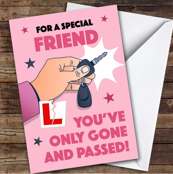 Personalized Passed Driving Test Card For Friend Car Key Pink