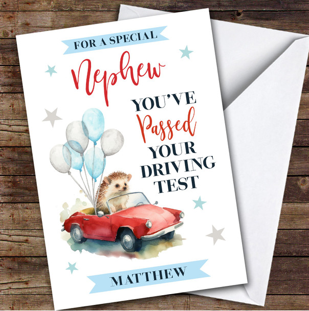 Personalized Passed Driving Test Card For Nephew Hedgehog Car Balloons