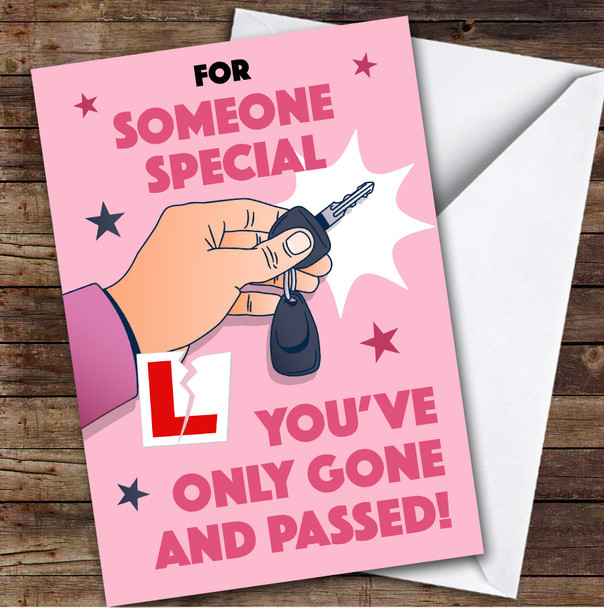 Personalized Passed Driving Test Card For Someone Special Car Key Pink