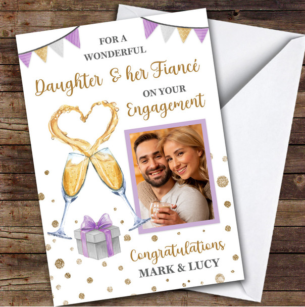 Personalized Engagement Card For Daughter And Her Fiance Photo Champagne Flutes