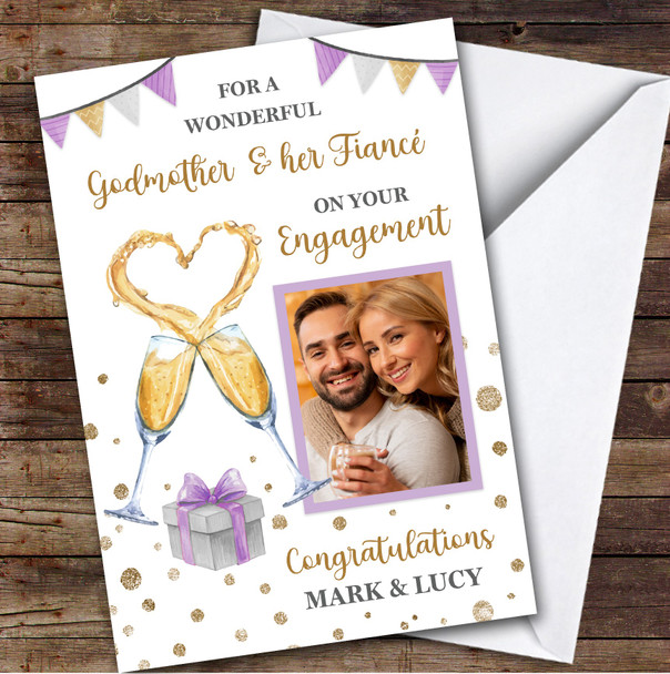 Personalized Engagement Card For Godmother And Her Fiance Photo Champagne Flutes