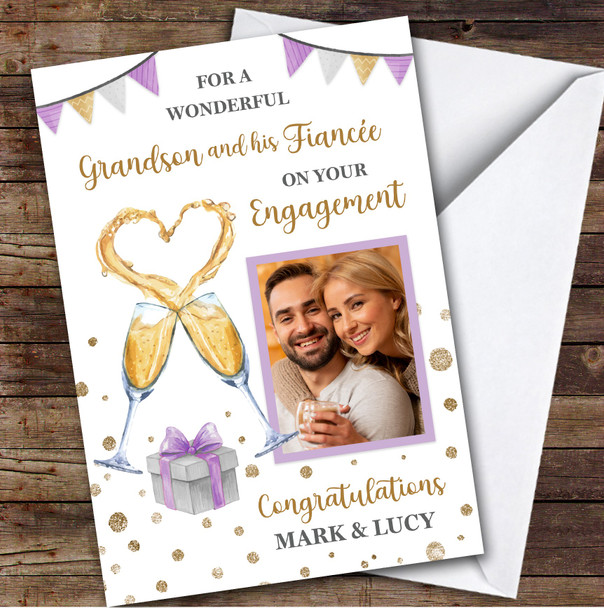 Personalized Engagement Card For Grandson And His Fiancee Photo Champagne Flutes
