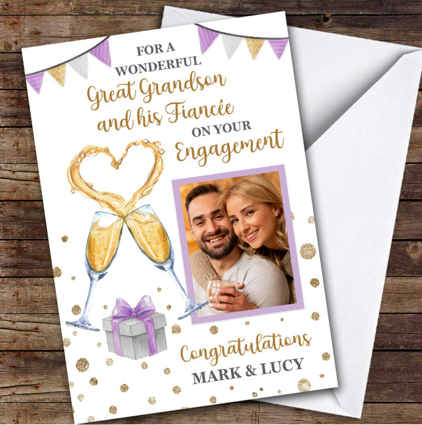 Personalized Engagement Card For Great Grandson And His Fiancee Photo Champagne