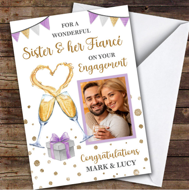 Personalized Engagement Card For Sister And Her Fiance Photo Champagne Flutes
