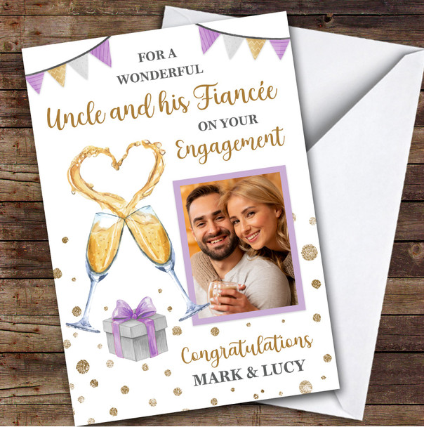 Personalized Engagement Card For Uncle And His Fiancee Photo Champagne Flutes