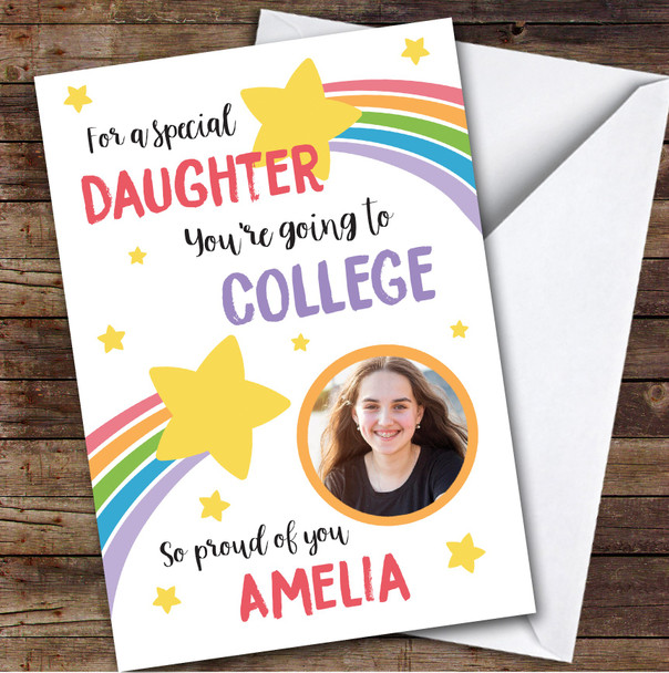 Personalized Off To College Card For Daughter Photo Rainbow Star